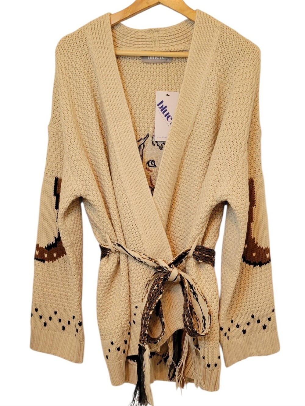 NWT Blue B Horse Embroidered Western Cardigan Sweater Almond Beige Medium - Picture 2 of 11